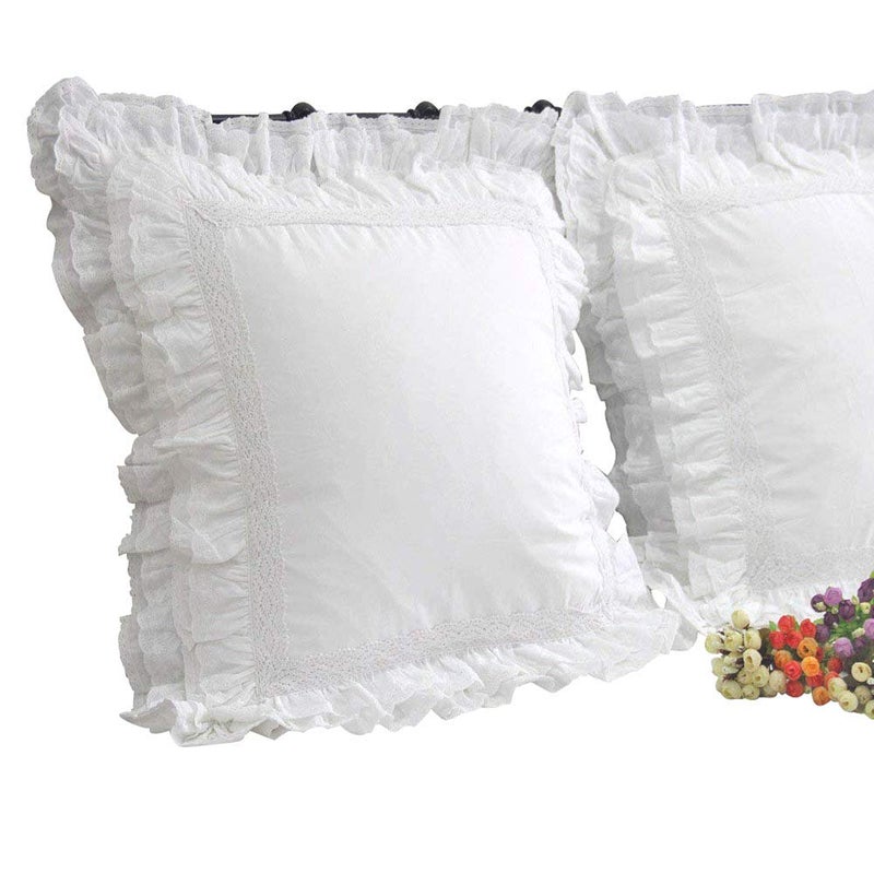 QSH Queen's House Luxury Lace White Euro Shams Pillow Covers 26x26 Set of 2-M - Image 1